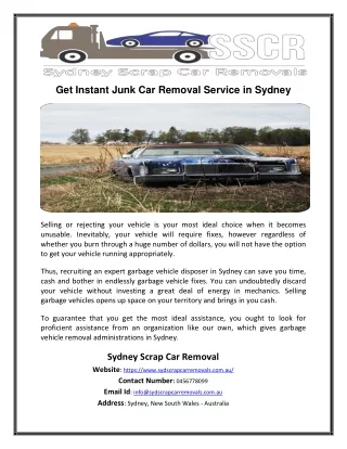 get instant junk car removal service in sydney