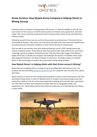 Drone Services: How Skylark drone Company Is Helping Clients In Mining Surveys