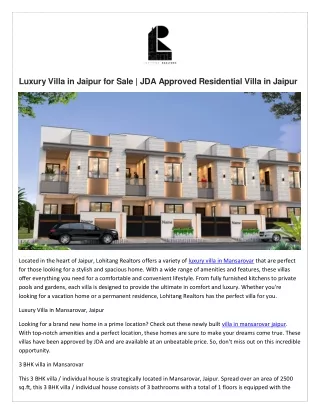 Luxury Villa in Jaipur for Sale  JDA Approved Residential Villa in Jaipur
