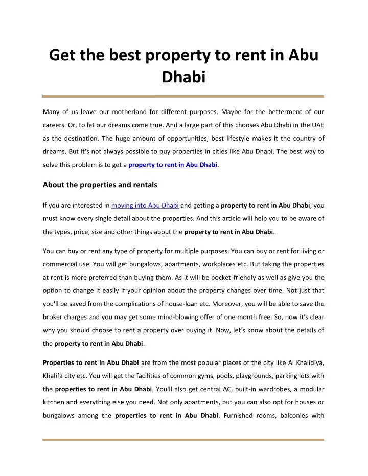 get the best property to rent in abu dhabi
