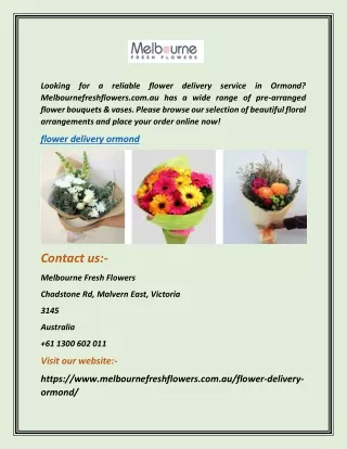 Flower Delivery Ormond | Melbournefreshflowers.com.au