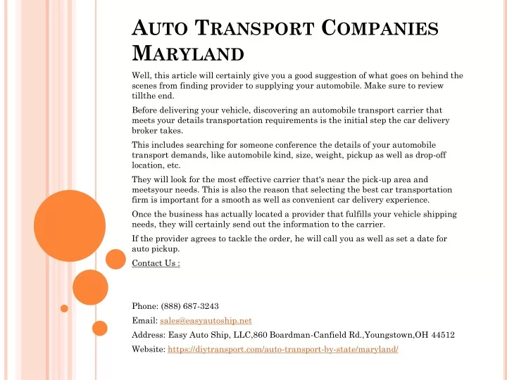 auto transport companies maryland