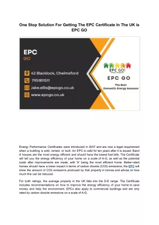 One Stop Solution For Getting The EPC Certificate In The UK is EPC GO.pdf
