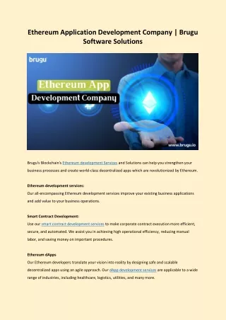 Ethereum Application Development Company - Brugu Software Solutions