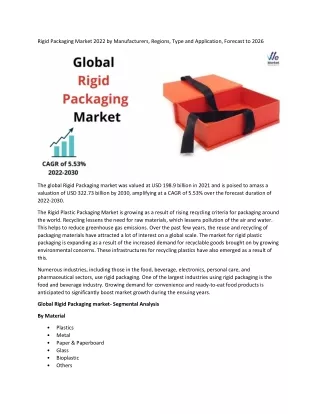 Rigid Packaging Market 2022 Key Players Data and Industry Analysis