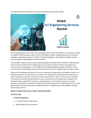 IoT Engineering Services Market Key Drivers & On-Going Trends 2022 to 2030