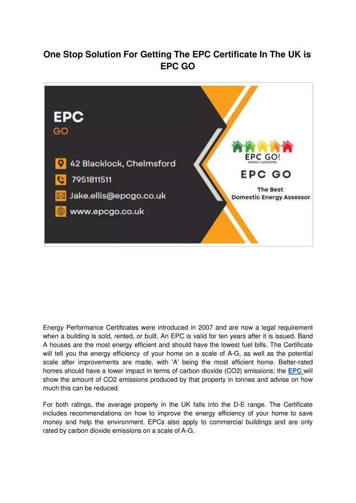 one stop solution for getting the epc certificate