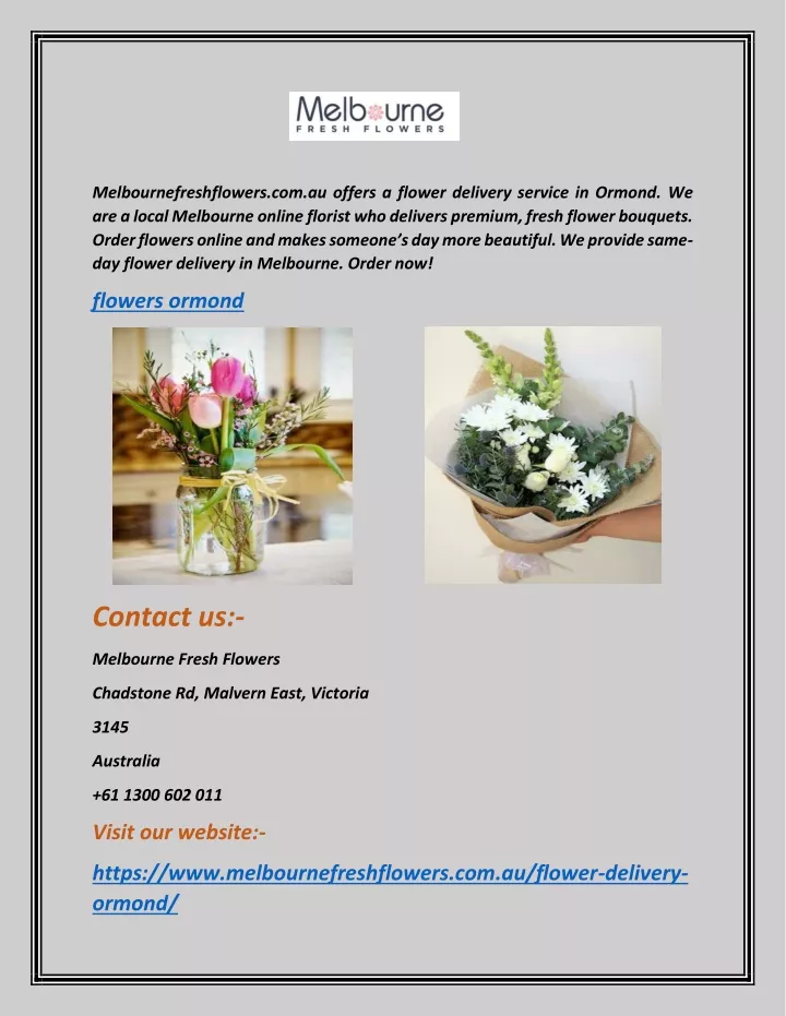 melbournefreshflowers com au offers a flower