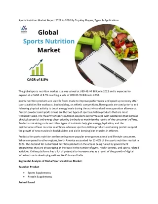 Sports Nutrition Market Size, Status and Business Growth 2022 to 2030