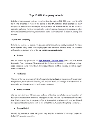 Top 10 HPL Company in India