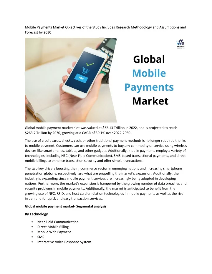 mobile payments market objectives of the study