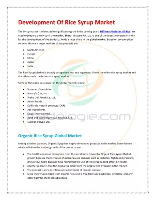 Development Of Rice Syrup Market