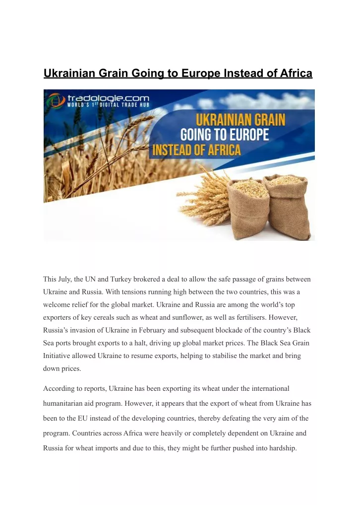ukrainian grain going to europe instead of africa