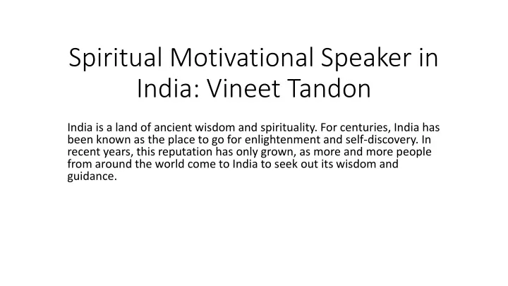 spiritual motivational speaker in india vineet tandon