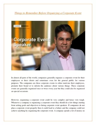 things to remember before organizing a corporate