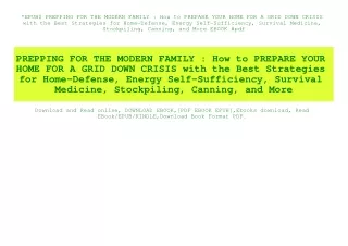 EPUB$ PREPPING FOR THE MODERN FAMILY  How to PREPARE YOUR HOME FOR A GRID DOWN CRISIS with the Best Strategies for Home-