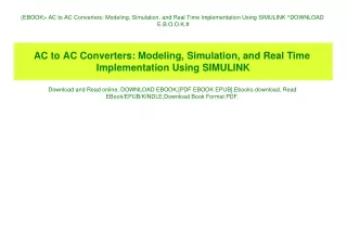 (EBOOK AC to AC Converters Modeling  Simulation  and Real Time Implementation Using SIMULINK ^DOWNLOAD E.B.O.O.K.#