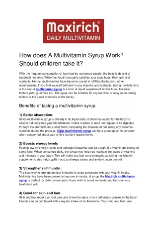 How does A Multivitamin Syrup Work? Should children take it?