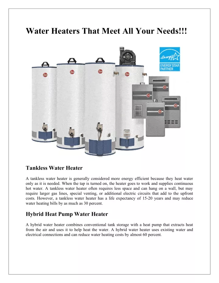 water heaters that meet all your needs