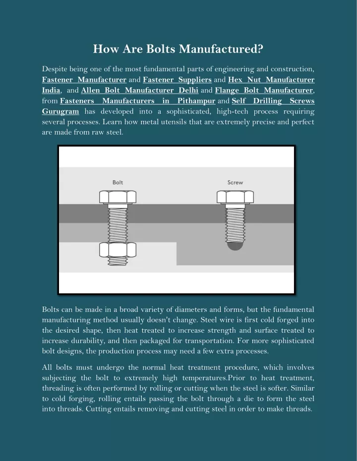 how are bolts manufactured