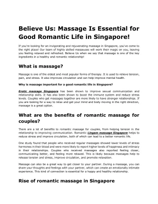 Massage Is Essential for Good Romantic Life in Singapore!
