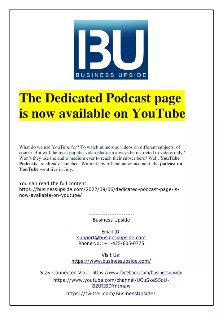 the dedicated podcast page is now available