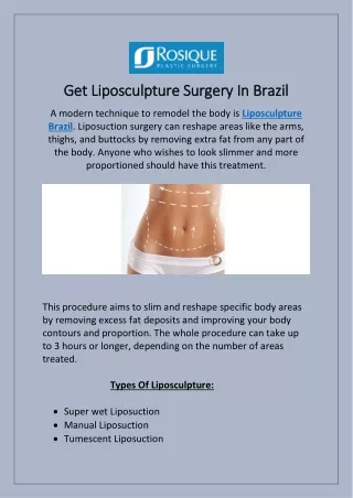Liposculpture Surgery In Brazil