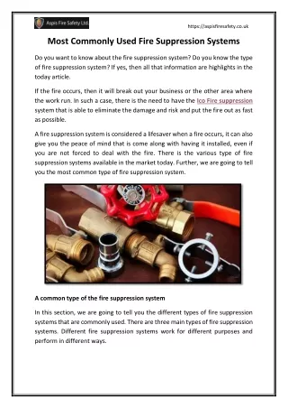 Most Commonly Used Fire Suppression Systems