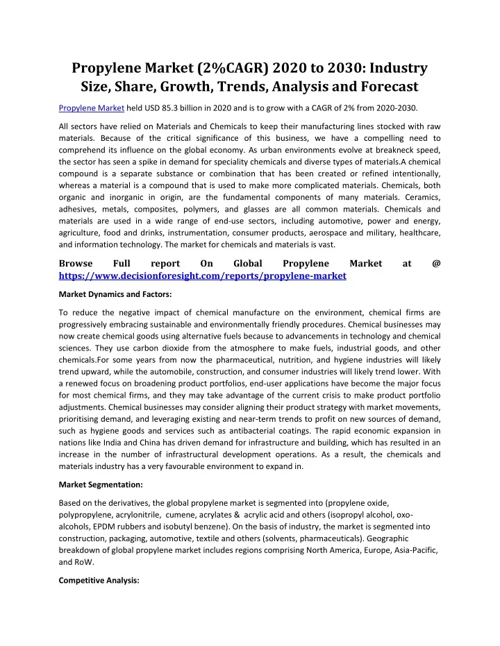 propylene market 2 cagr 2020 to 2030 industry