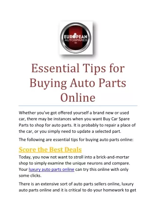 Essential Tips for Buying Auto Parts Onlin1