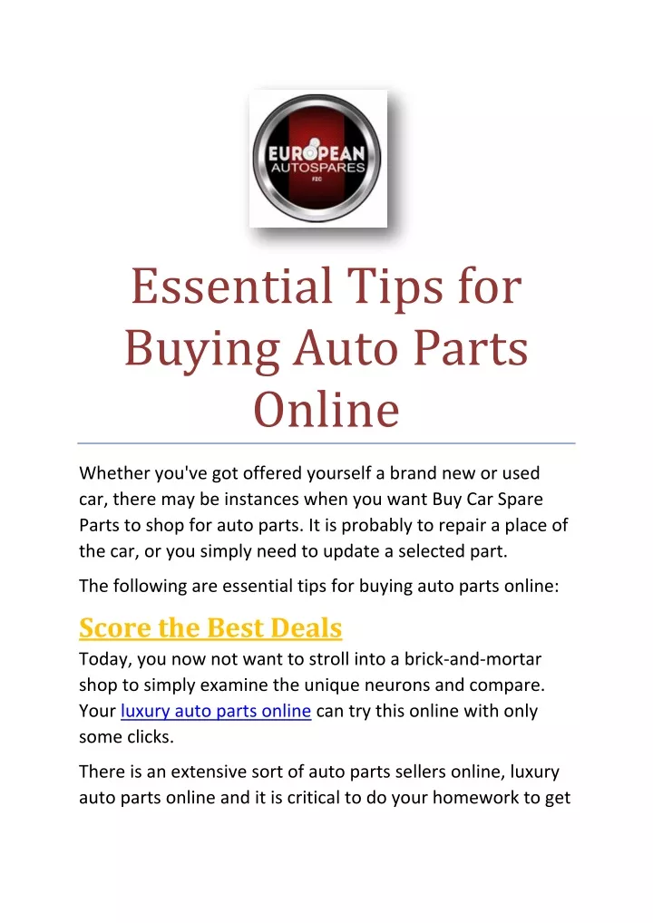 Ppt Essential Tips For Buying Auto Parts Onlin Powerpoint