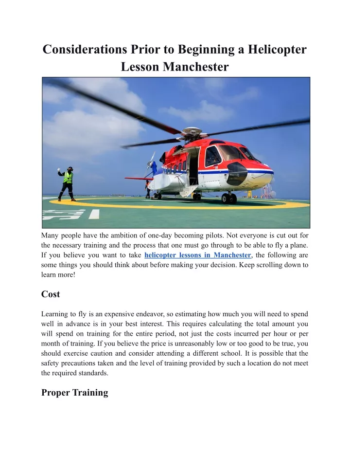 considerations prior to beginning a helicopter