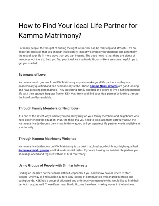 How to Find Your Ideal Life Partner for Kamma Matrimony