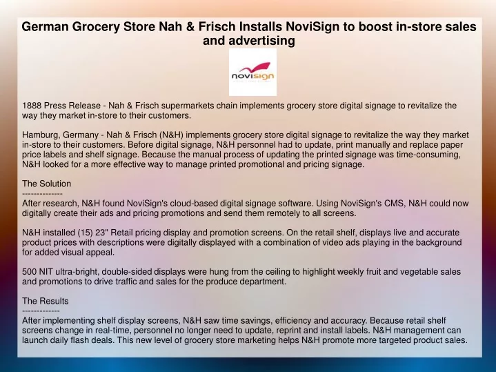 german grocery store nah frisch installs novisign