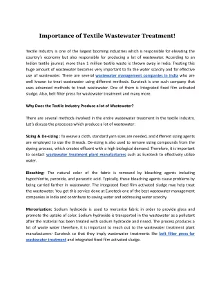 importance of textile wastewater treatment