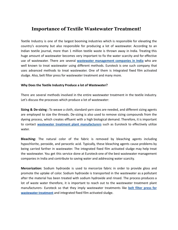 importance of textile wastewater treatment