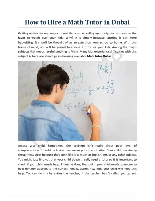How to Hire a Math Tutor in Dubai