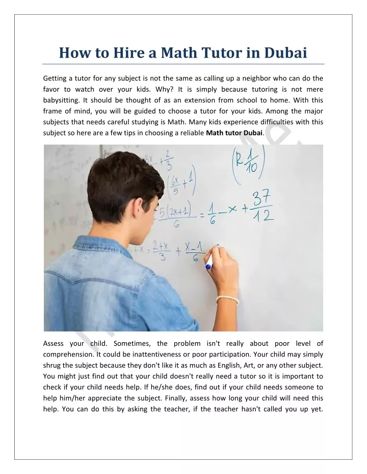 how to hire a math tutor in dubai