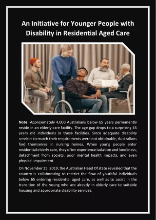 An Initiative for Younger People with Disability in Residential Aged Care