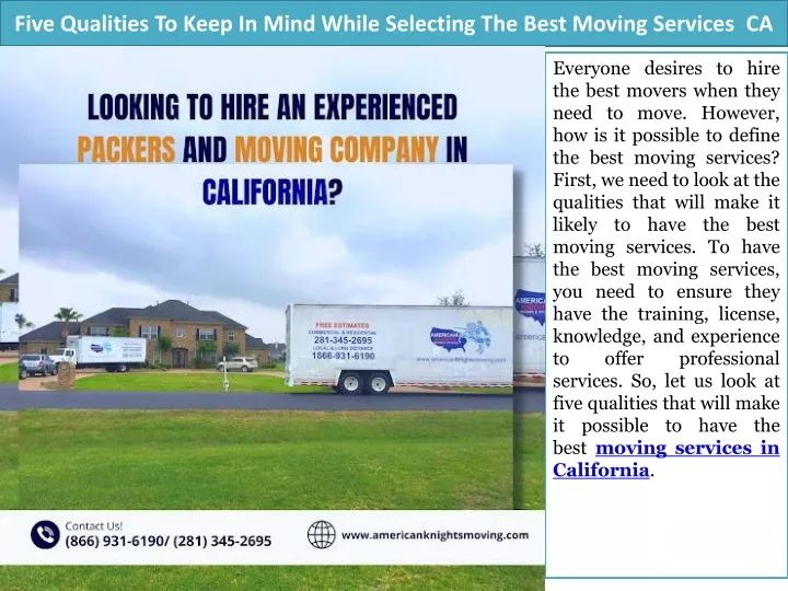 five qualities to keep in mind while selecting the best moving services ca