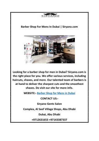 Barber Shop For Mens In Dubai Siryano.com