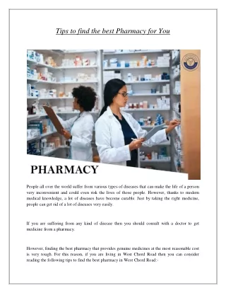 Tips to find the best Pharmacy for You