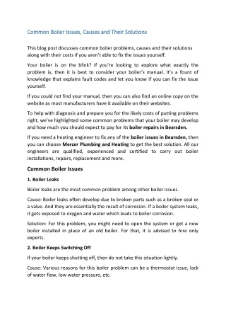 Common Boiler Issues, Causes and Their Solutions