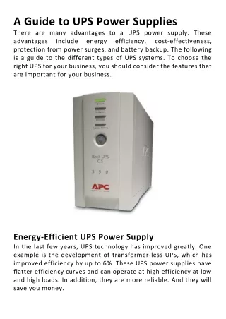 a guide to ups power supplies there are many