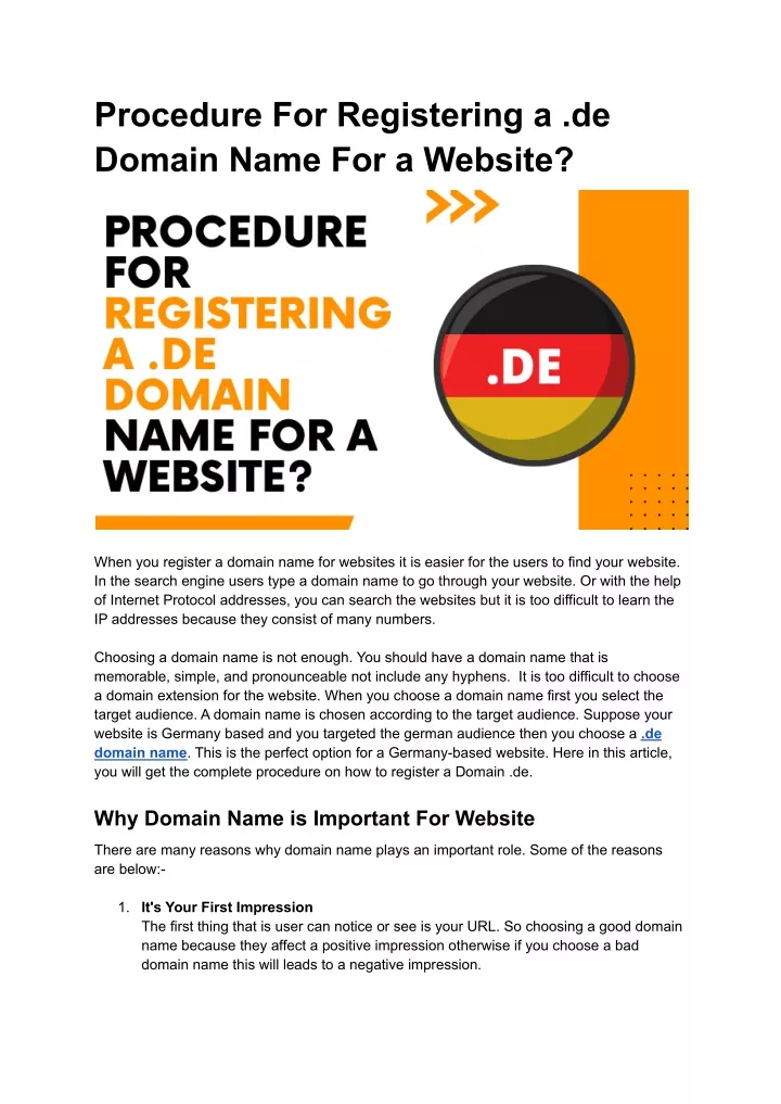 procedure for registering a de domain name