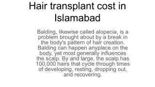 Hair transplant cost in Islamabad