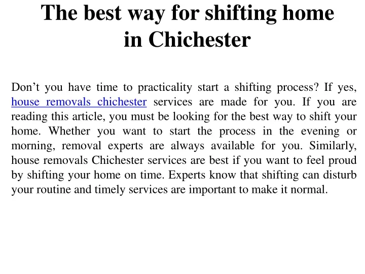 the best way for shifting home in chichester