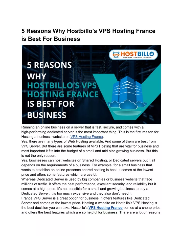 5 reasons why hostbillo s vps hosting france