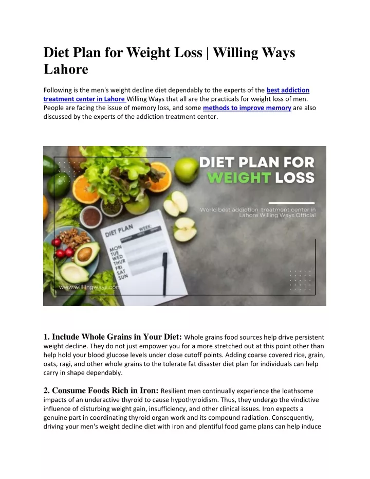 diet plan for weight loss willing ways lahore