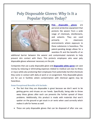 Poly Disposable Gloves Why Is It a Popular Option Today